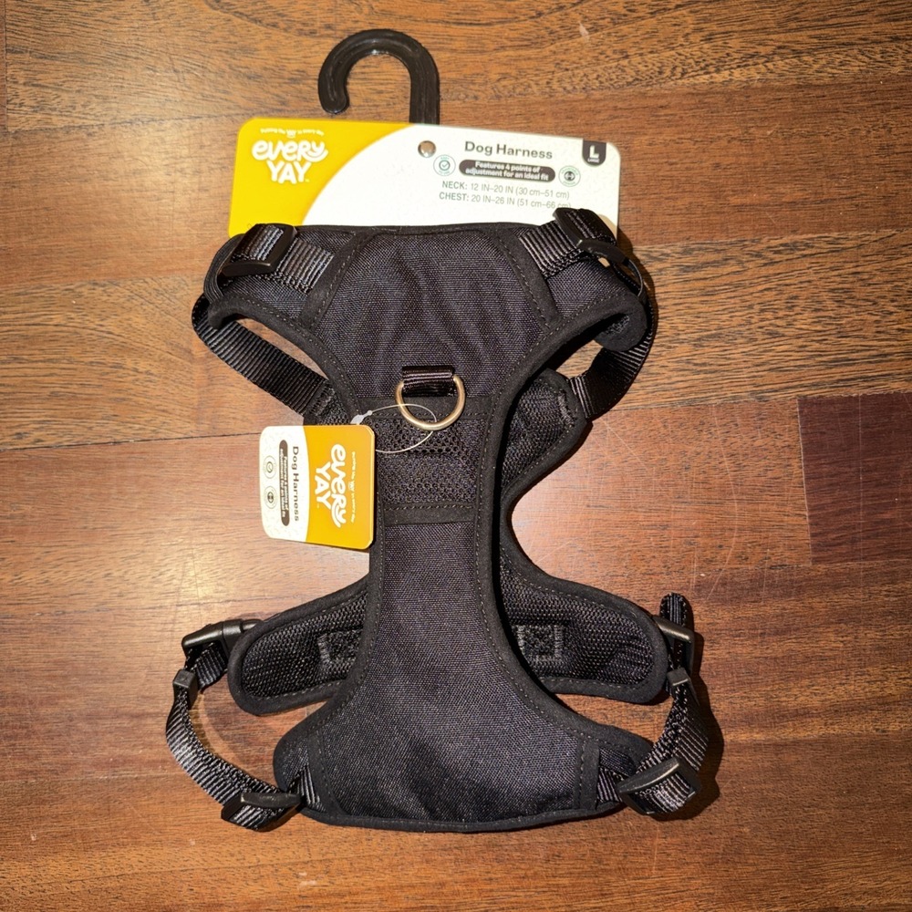 Every Yay Dog Harness 4 Point Sz L Black Buckle